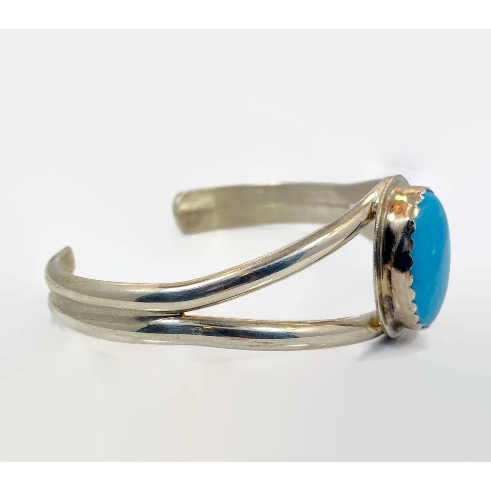 Vintage Turquoise Sterling Silver Cuff Bracelet: Native American Boho Jewelry